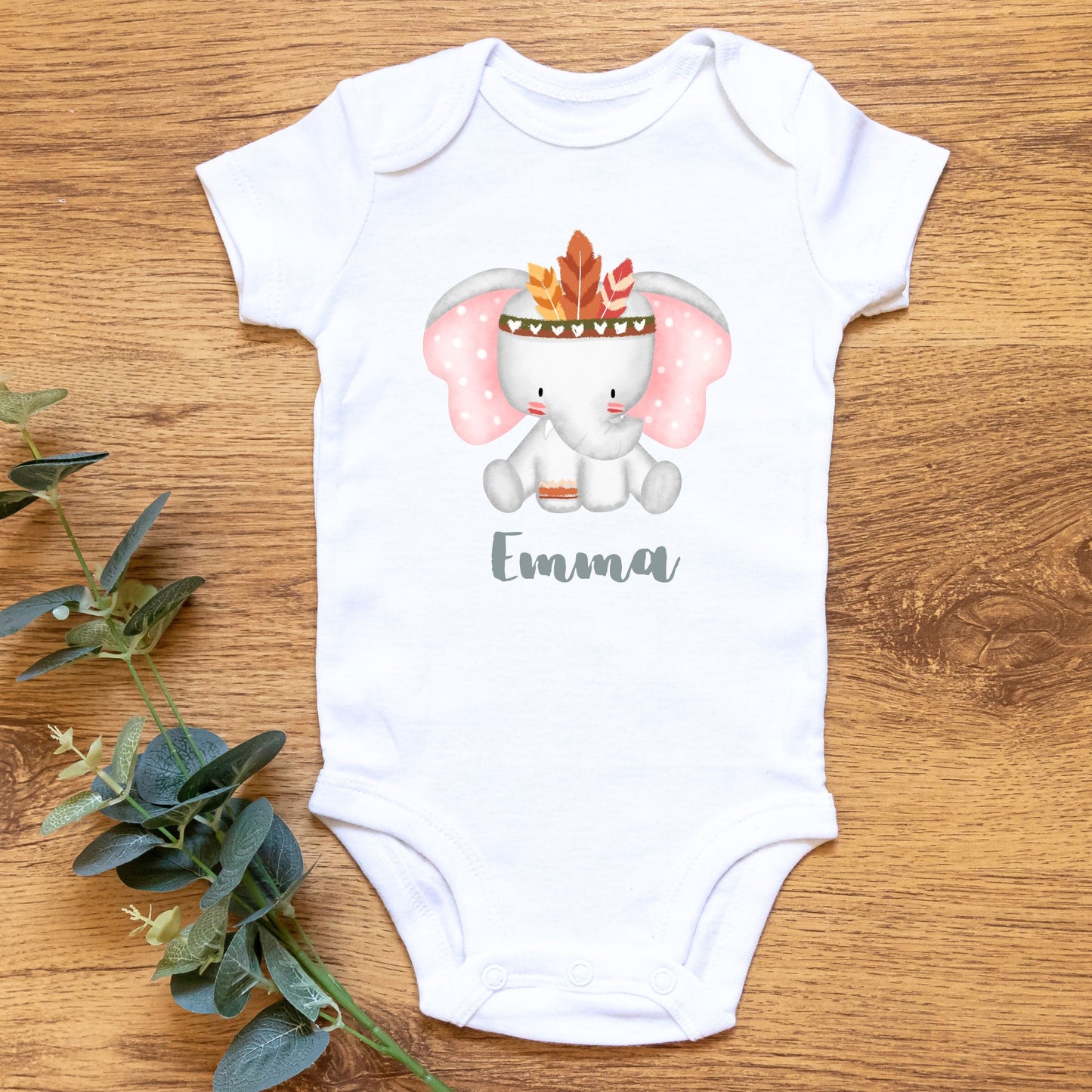 Personalized Name "Safari Elephant" Baby Romper