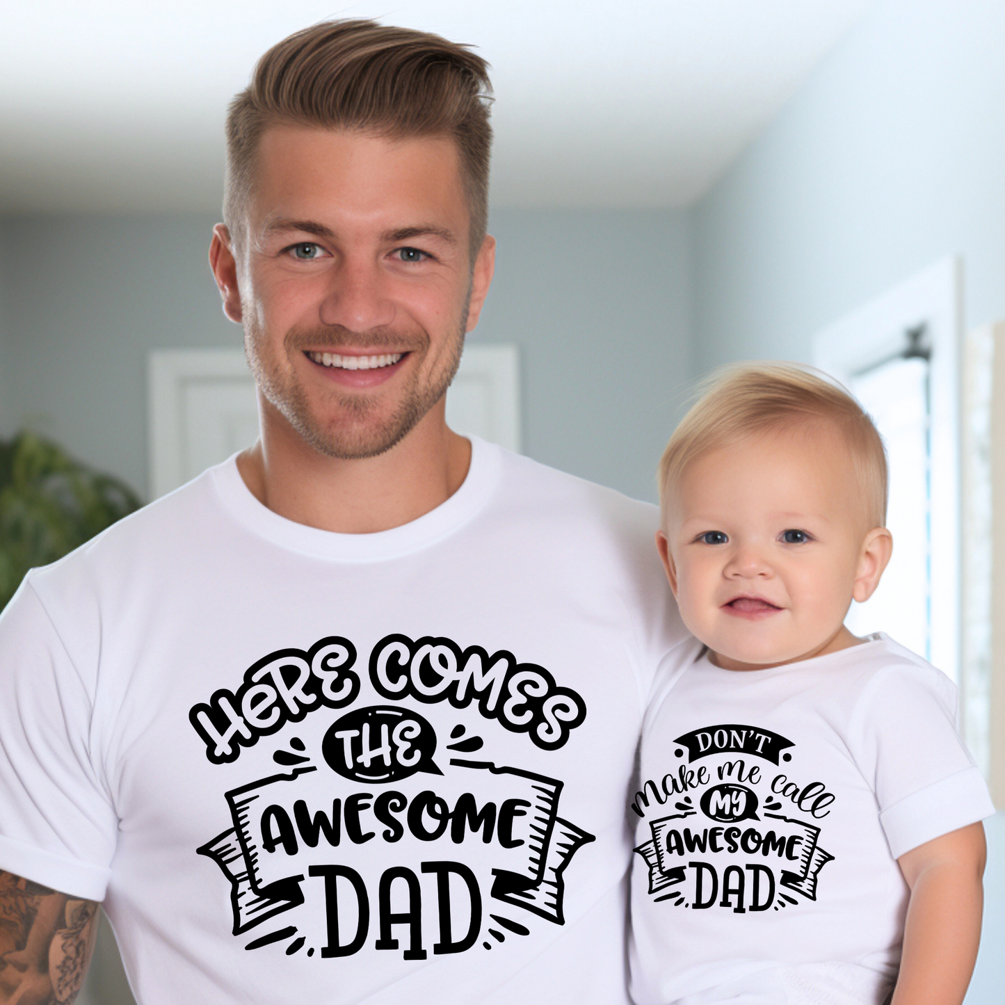 Here Comes Awesome Dad and Baby Matching Outfits
