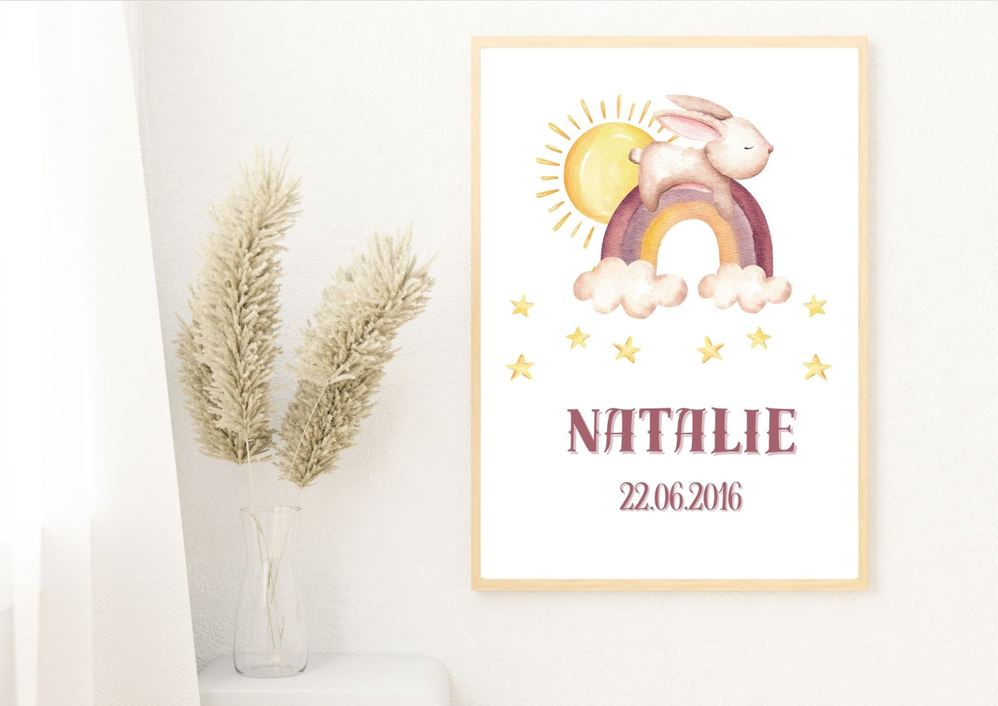 Bunny's Rainbow Journey Personalized Baby Nursery Poster