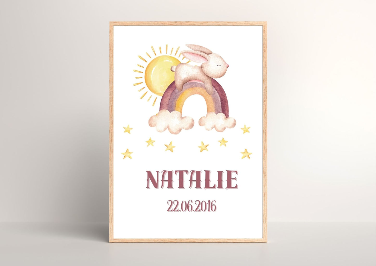 Bunny's Rainbow Journey Personalized Baby Nursery Poster