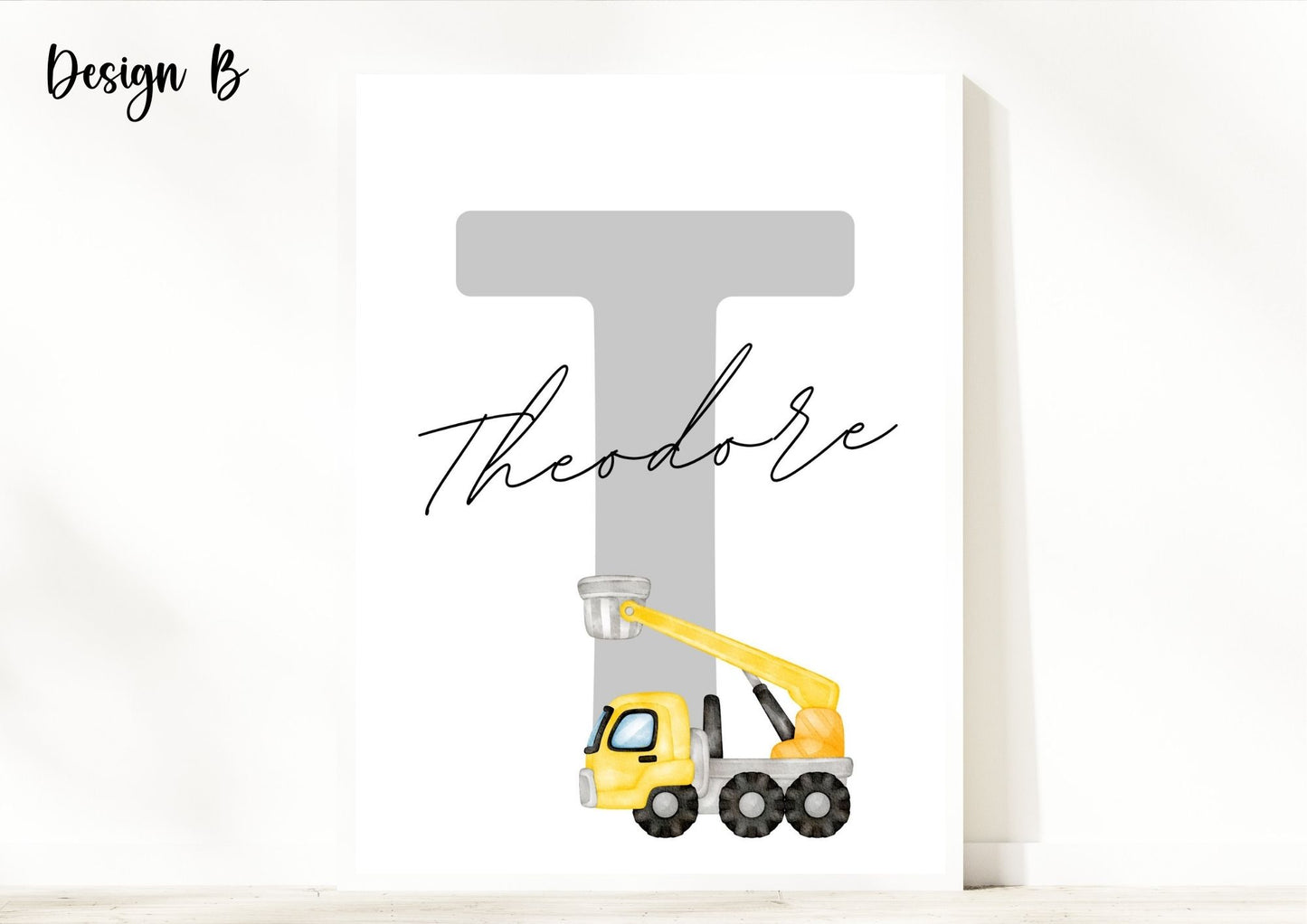 Construction Vehicle Personalized Name Nursery Poster