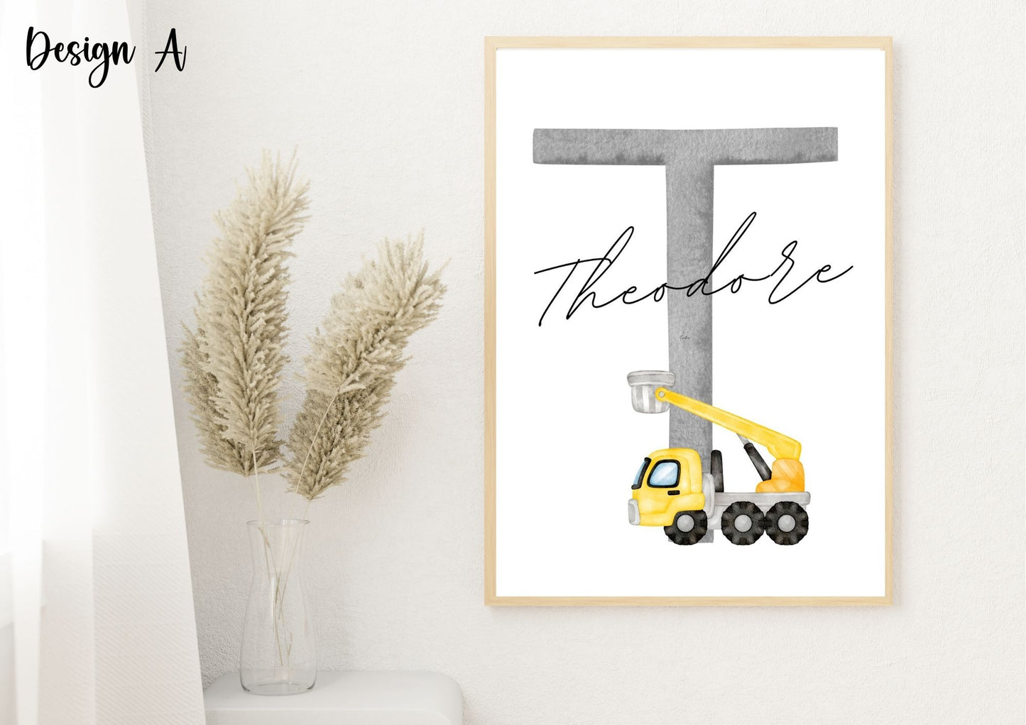 Construction Vehicle Personalized Name Nursery Poster