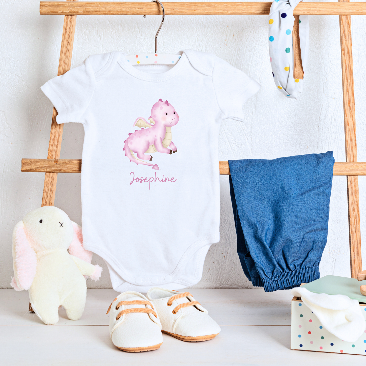 Custom Pink Dragon Onesie with Baby's Name