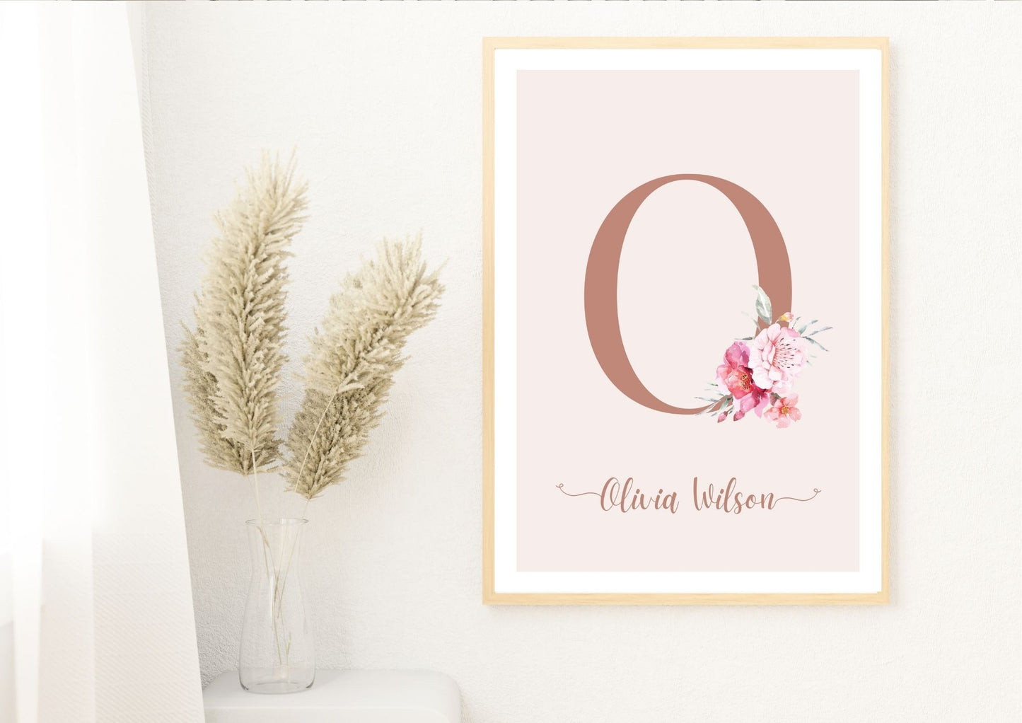 Custom Baby Name Floral Monogram Nursery Poster