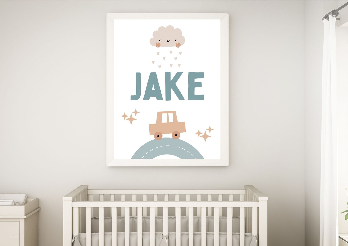 Custom Name Car Nursery Poster