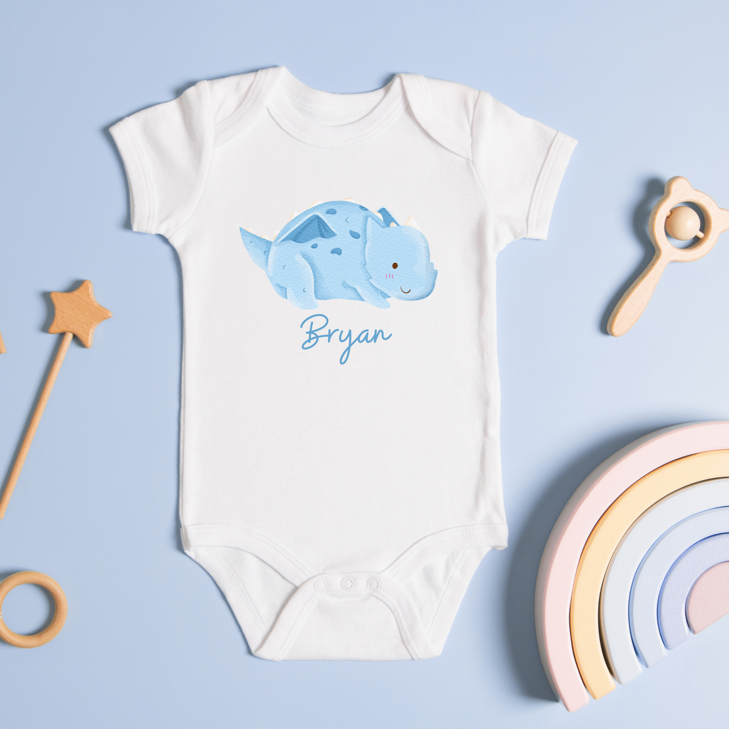 Customised Name Baby Blue Dragon Baby Romper