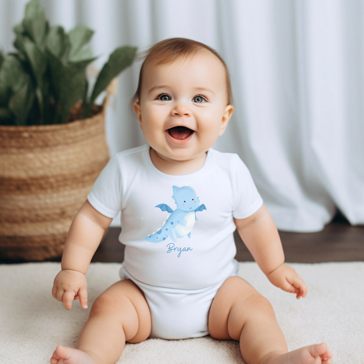Customised Name Blue Dragon Baby Romper