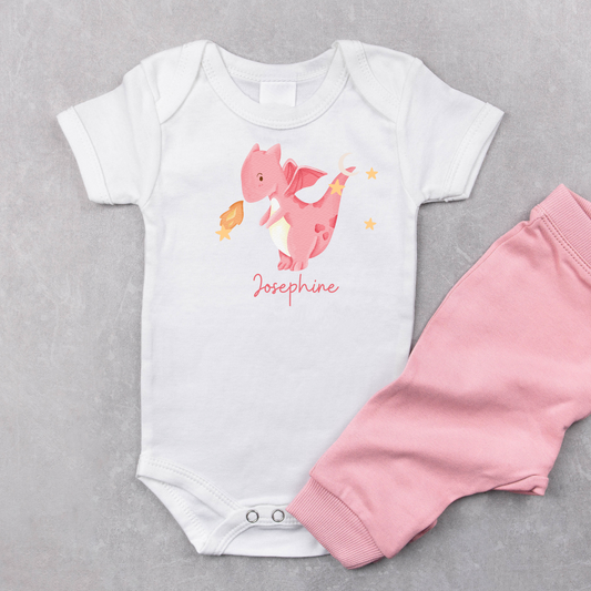 Customised Name Fire Breathing Dragon Baby Romper