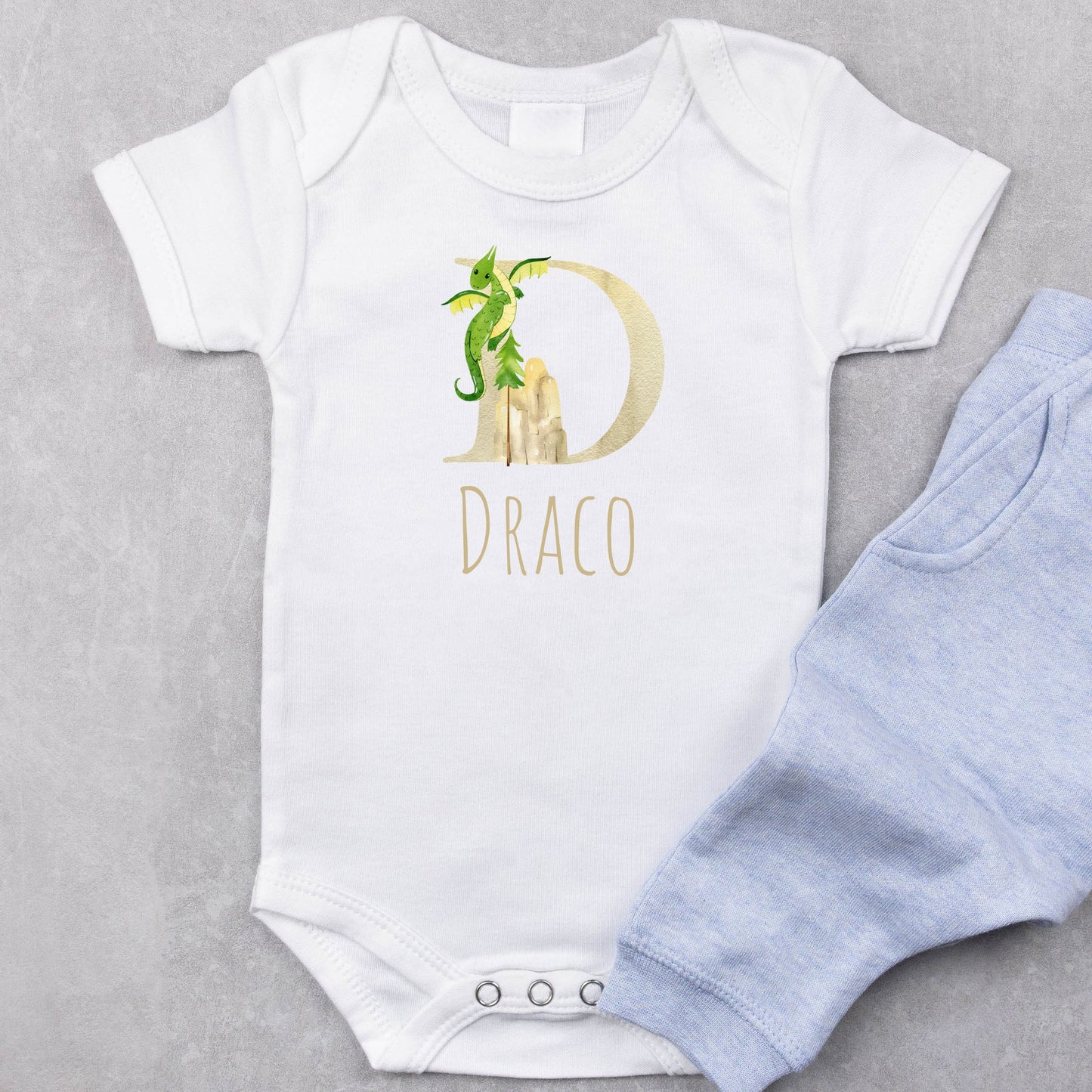 Customized Simple Name Baby Boy Dragon Onesie Bodysuit