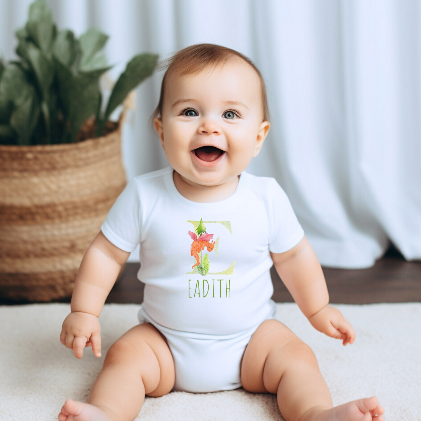 Customized Simple Name Baby Boy Dragon Onesie Bodysuit