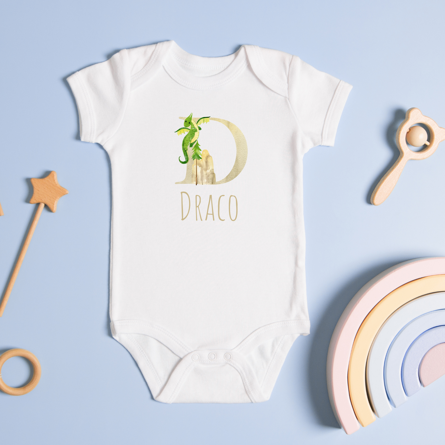 Customized Simple Name Baby Boy Dragon Onesie Bodysuit