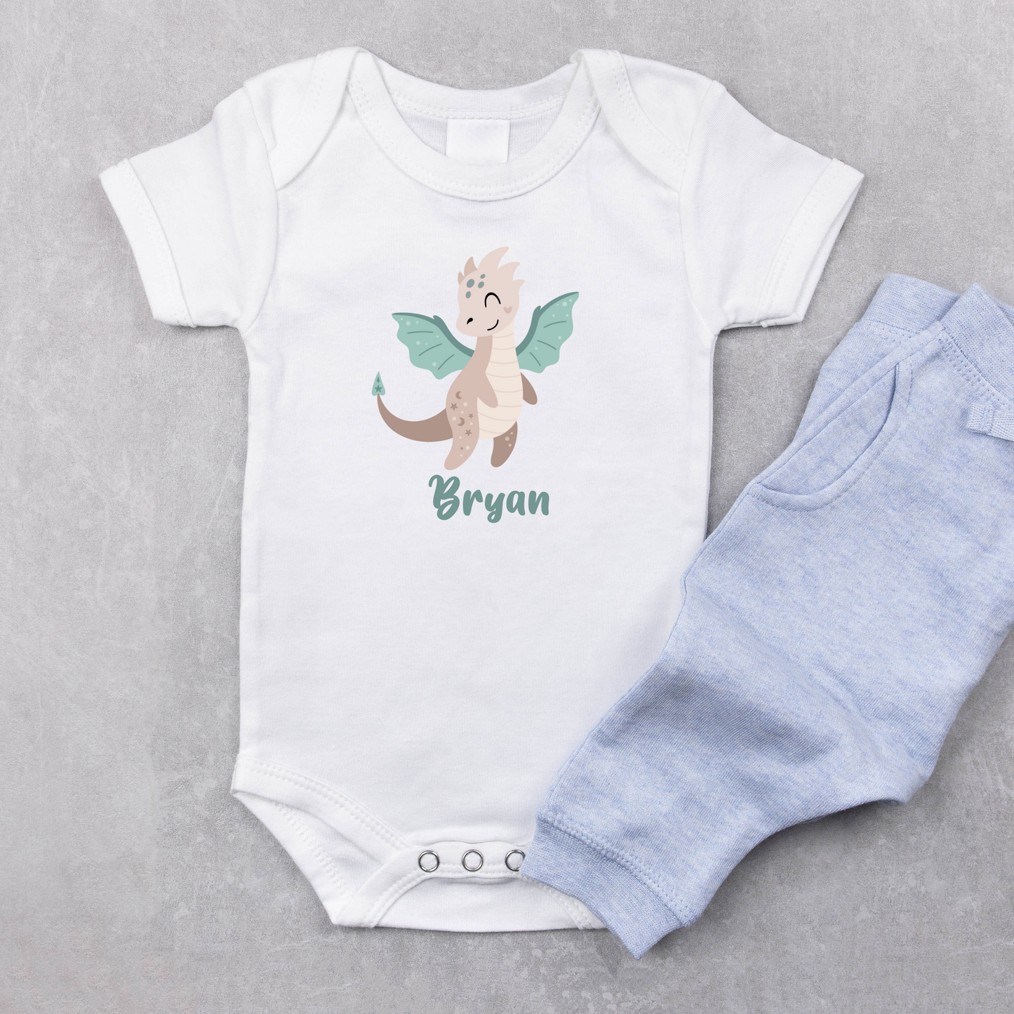 Dragon Delight: Personalized Baby Boy Onesie