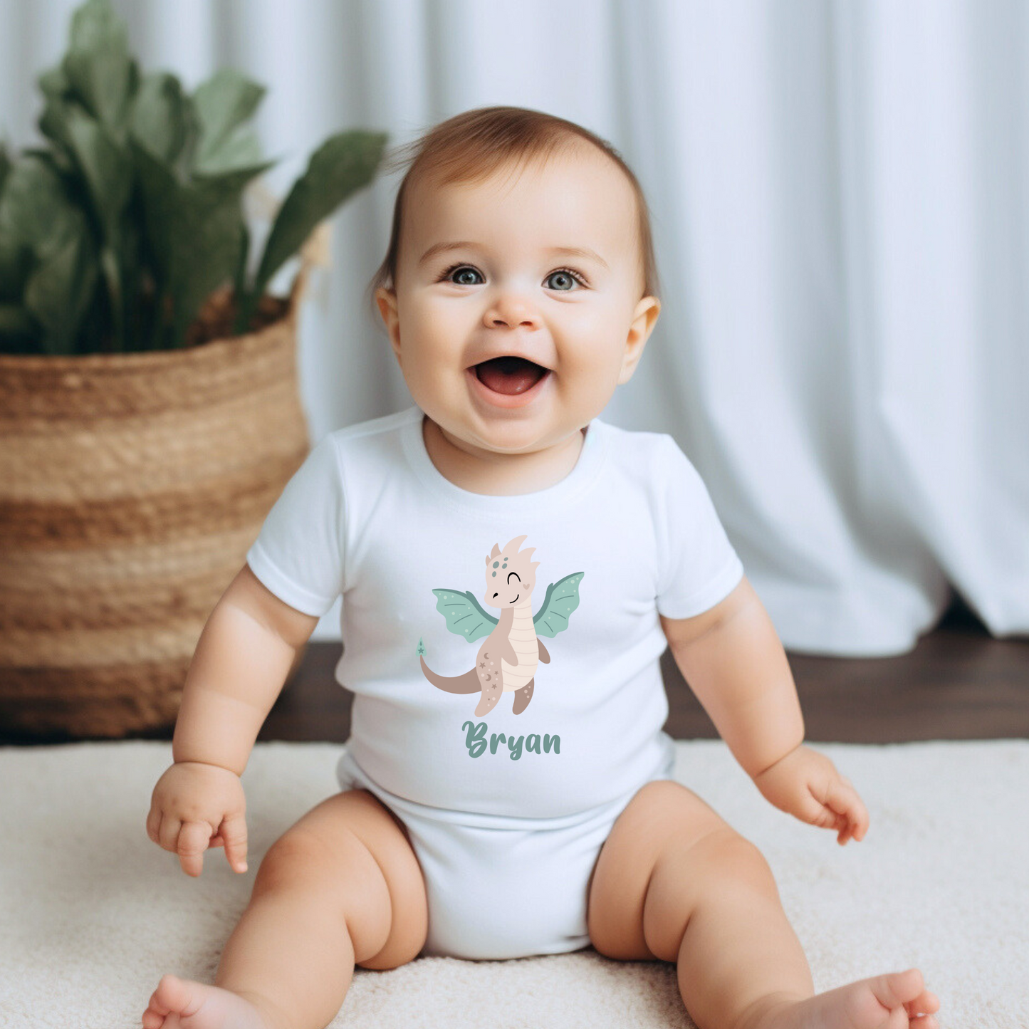 Dragon Delight: Personalized Baby Boy Onesie