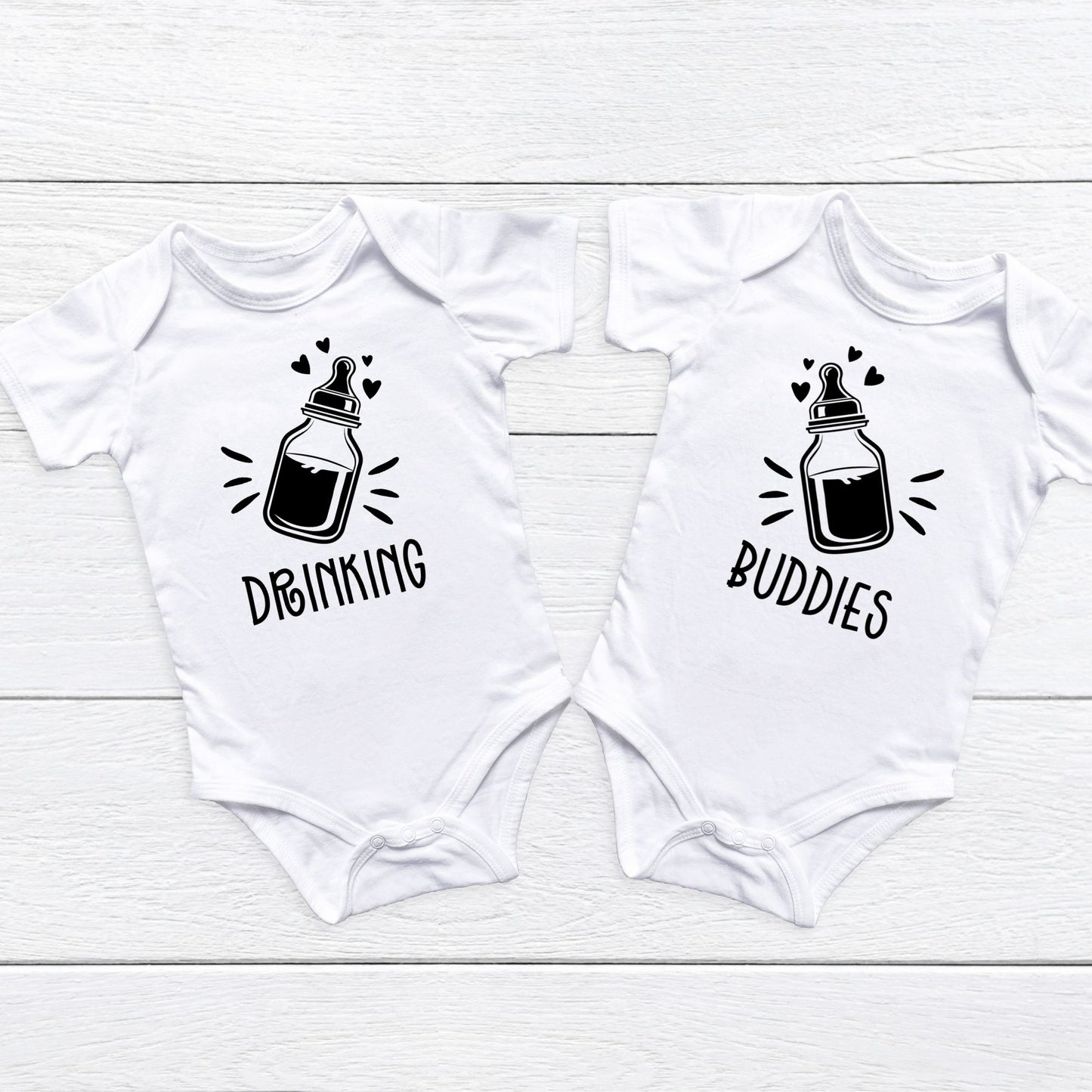 Personalized Drinking Buddies Twin Baby Onesies