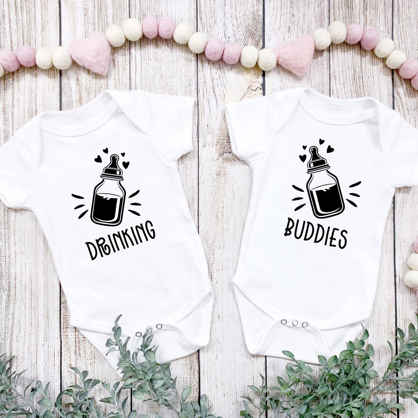 Personalized Drinking Buddies Twin Baby Onesies