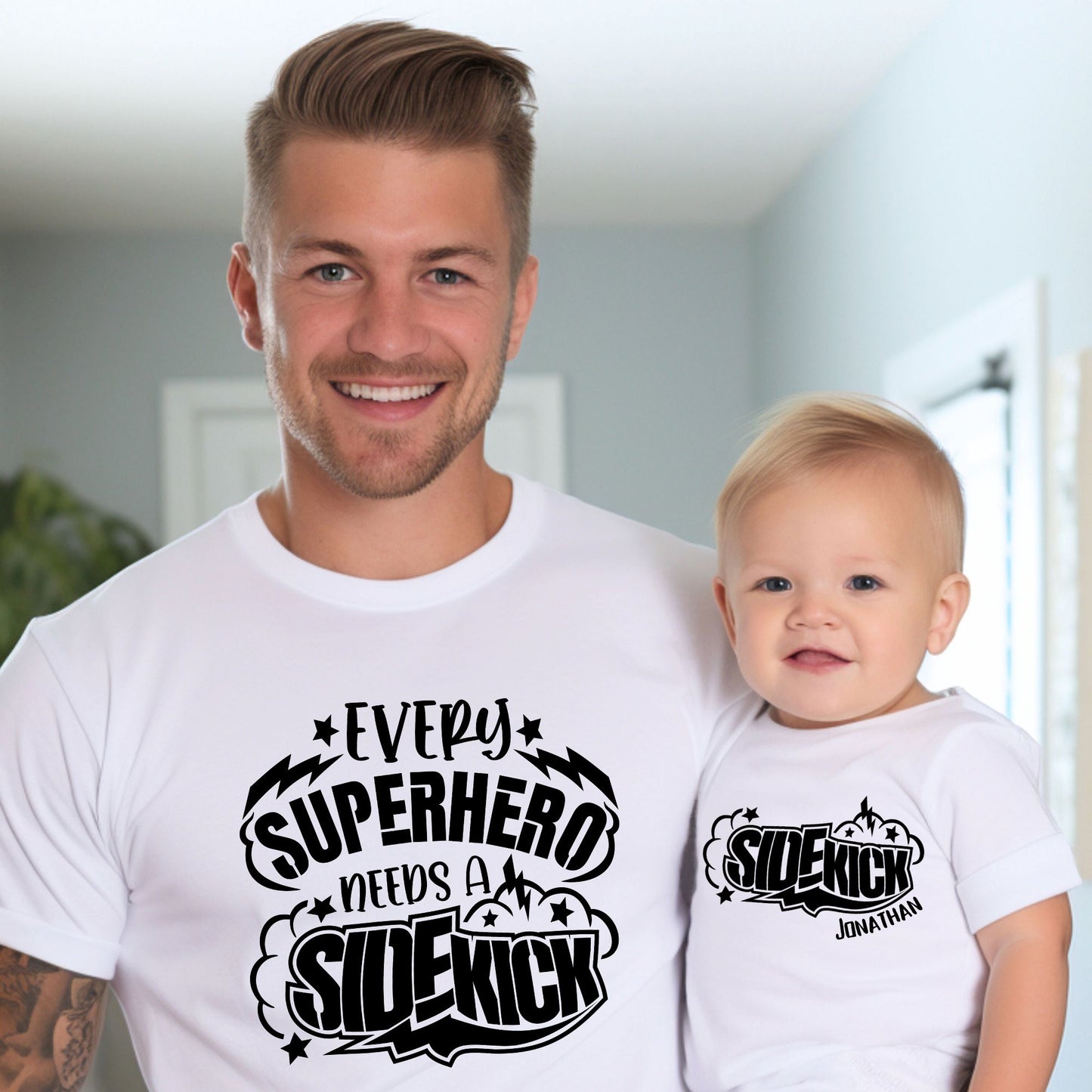 Superhero and Sidekick - Personalized Dad and Baby Matching Outfits