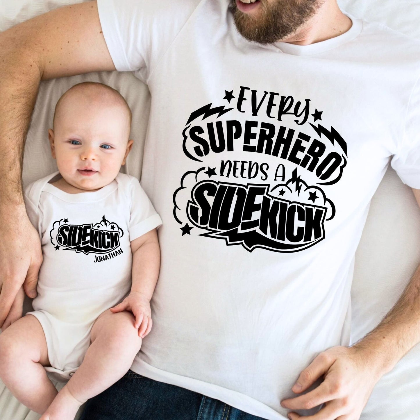 Superhero and Sidekick - Personalized Dad and Baby Matching Outfits