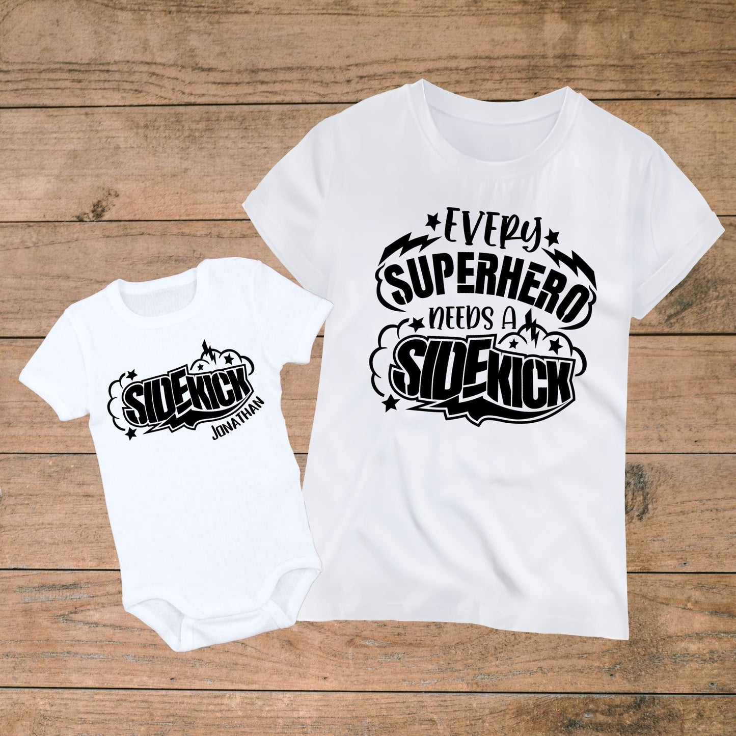 Superhero and Sidekick - Personalized Dad and Baby Matching Outfits