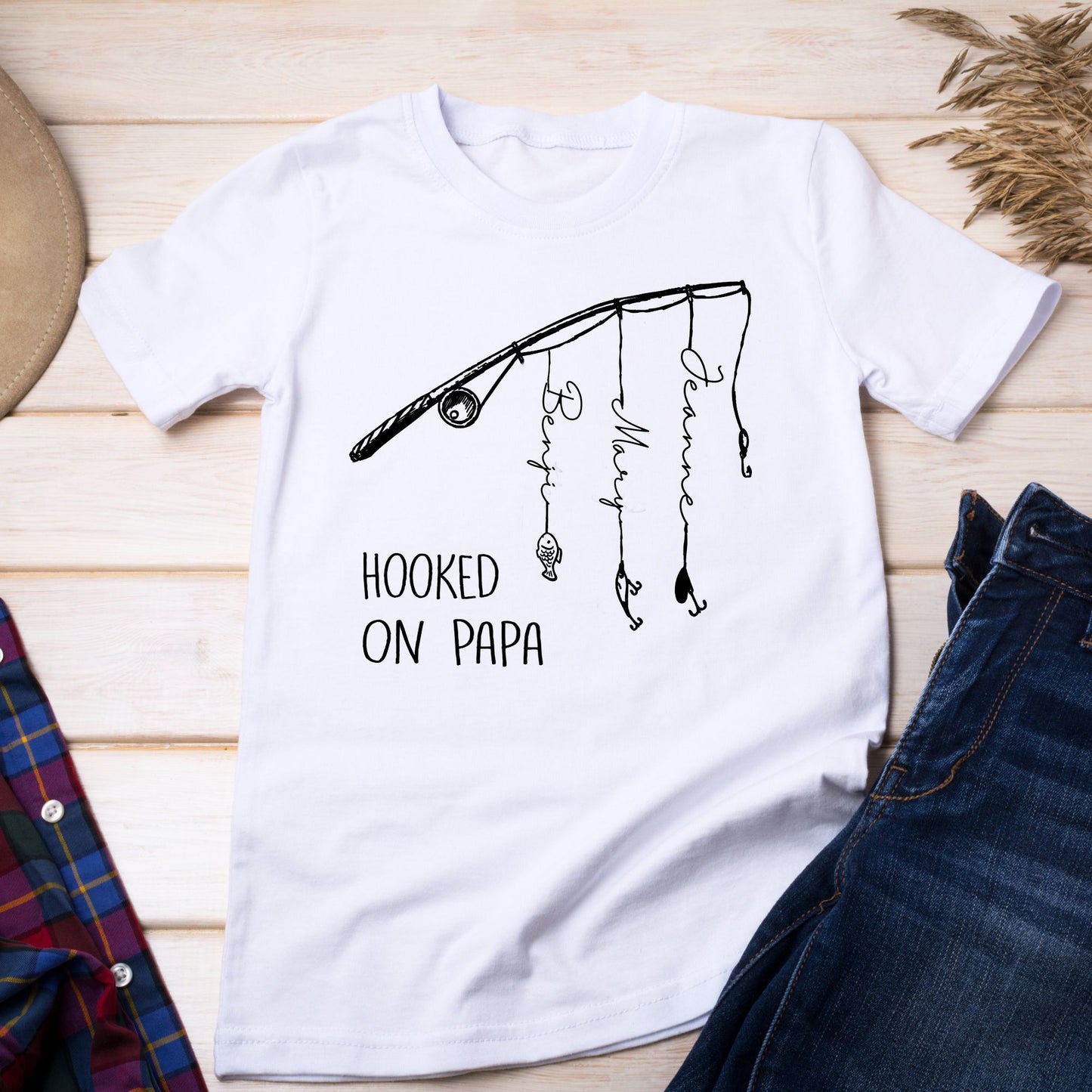 Personalized "Hooked On Papa" T-Shirt - Father's Day Gift
