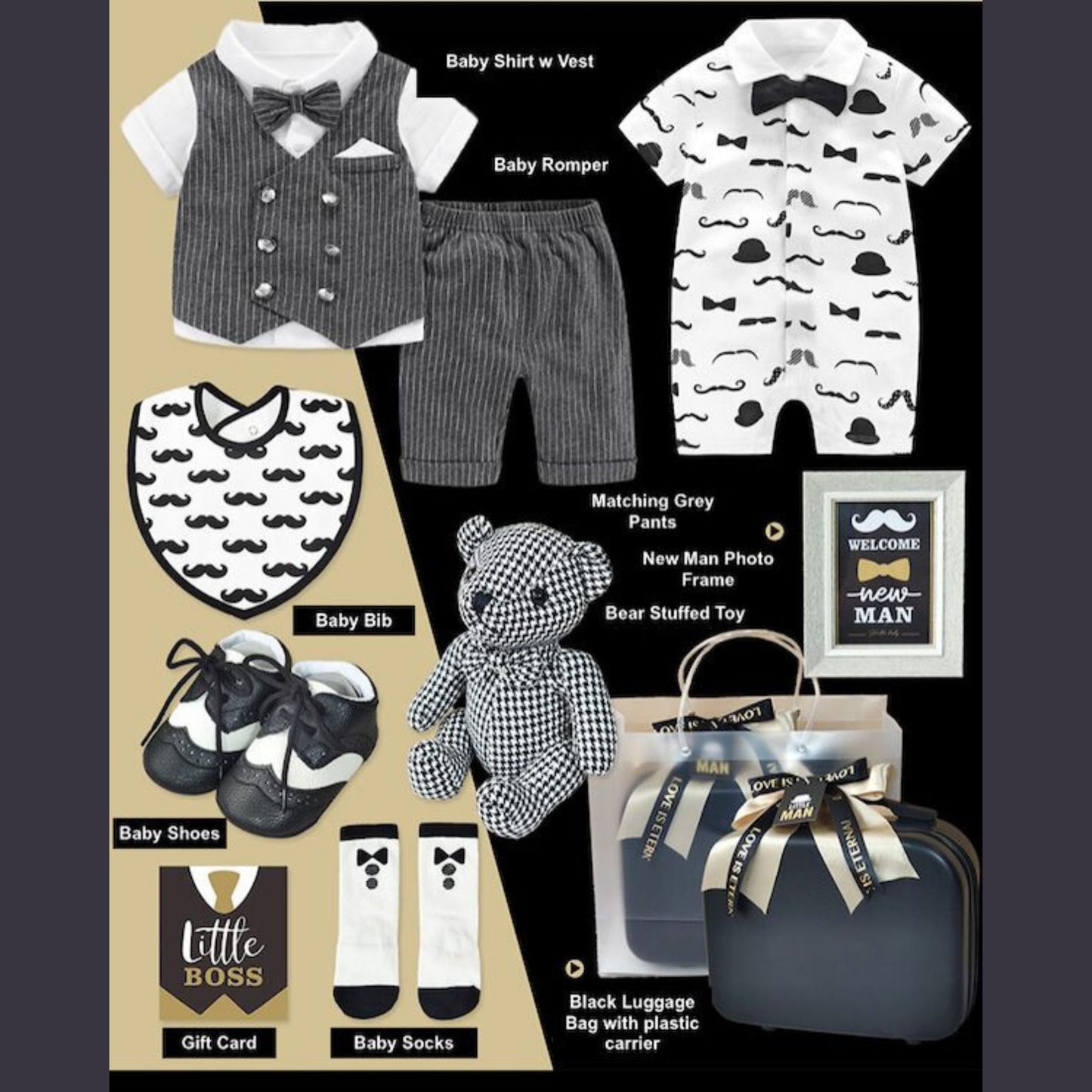 10 pc Little Boss Boy Baby Gift Luggage Set 0-3 Months