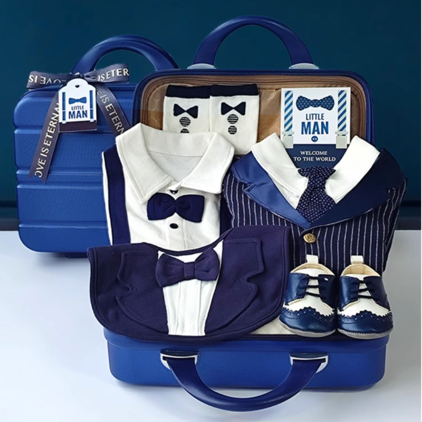 9 pc Little Man Boy Cute Baby Gift Set Luggage 3-6 months
