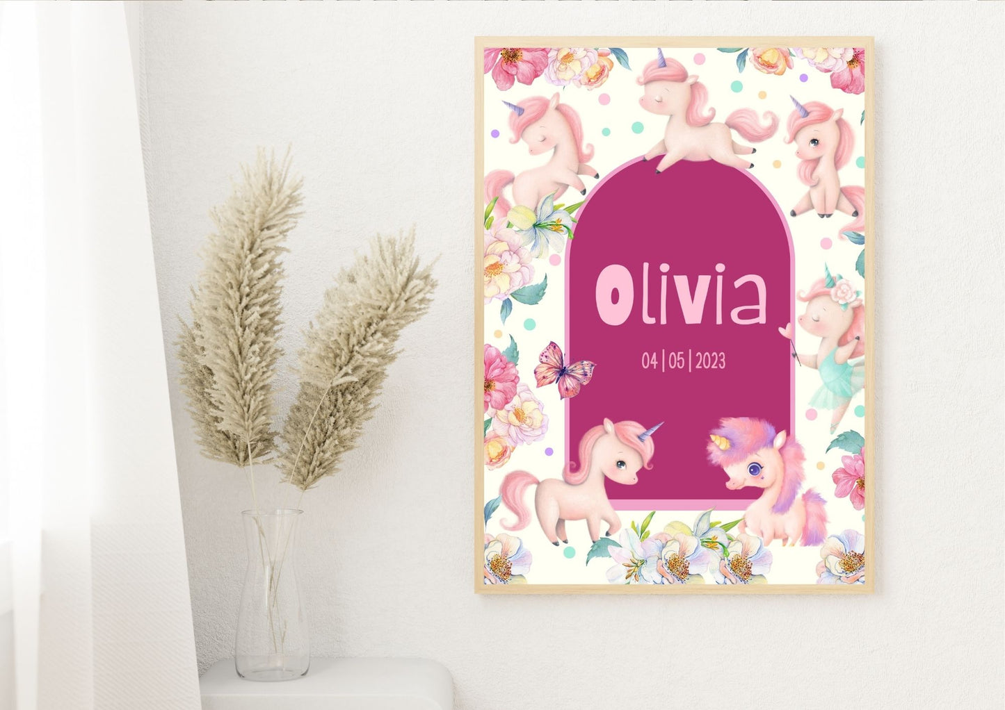Magical Unicorns Baby Name Nursery Poster