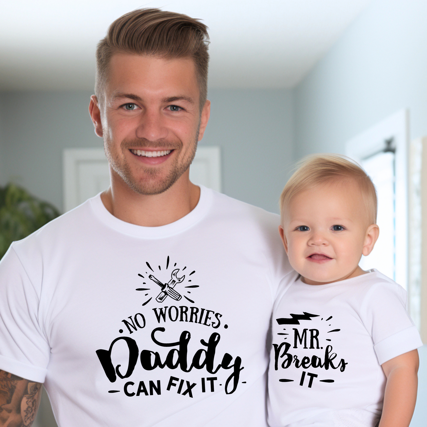 Mr. Breaks It & Daddy Will Fix It - Daddy and Baby Matching Outfits