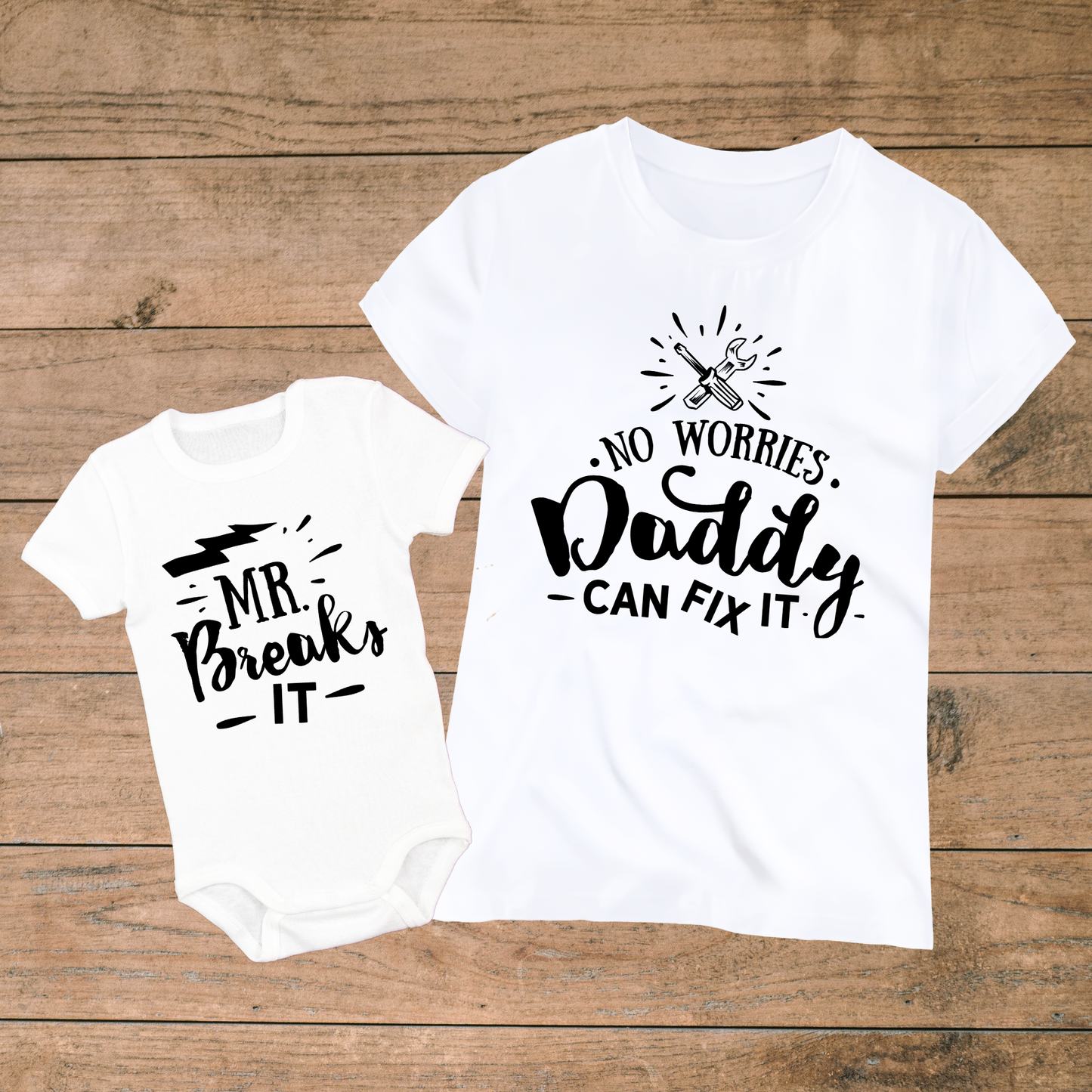 Mr. Breaks It & Daddy Will Fix It - Daddy and Baby Matching Outfits