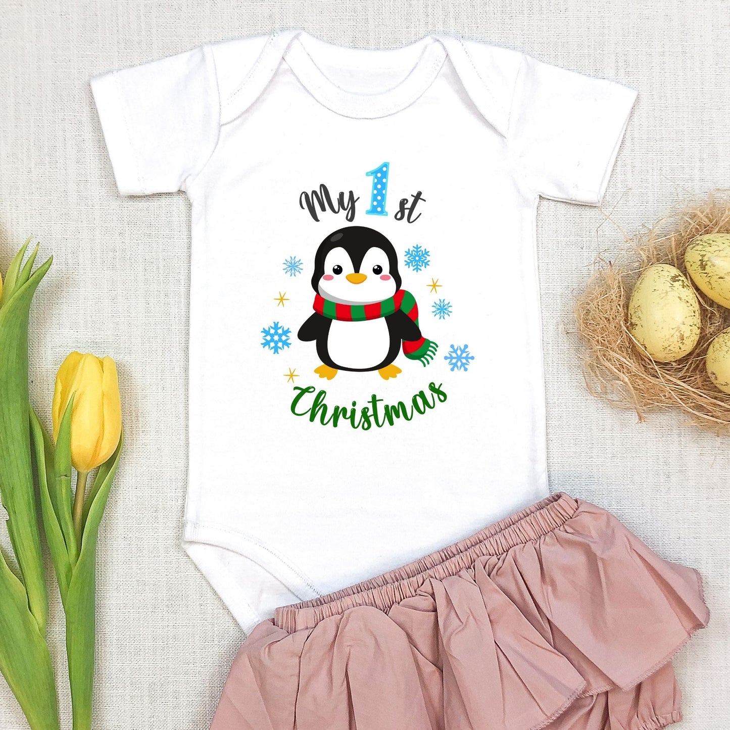 My 1st Christmas Penguin Baby Onesie
