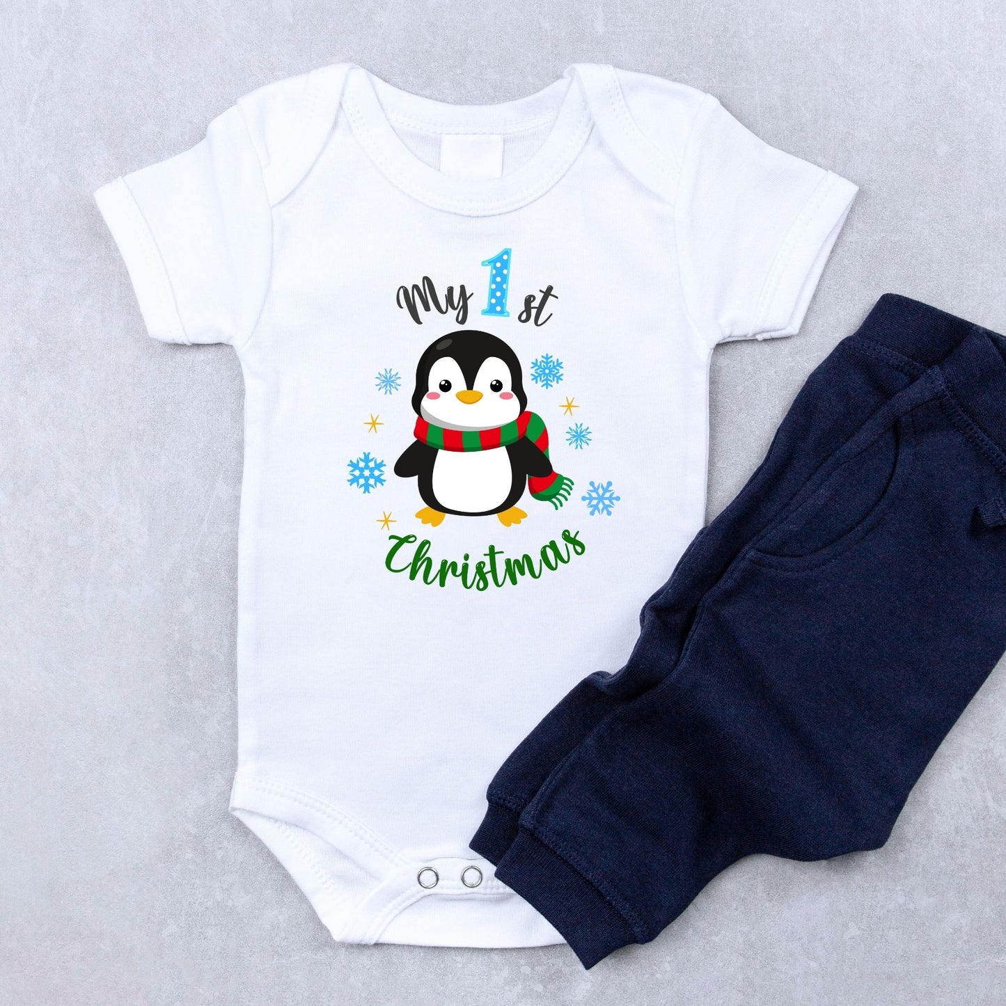 My 1st Christmas Penguin Baby Onesie
