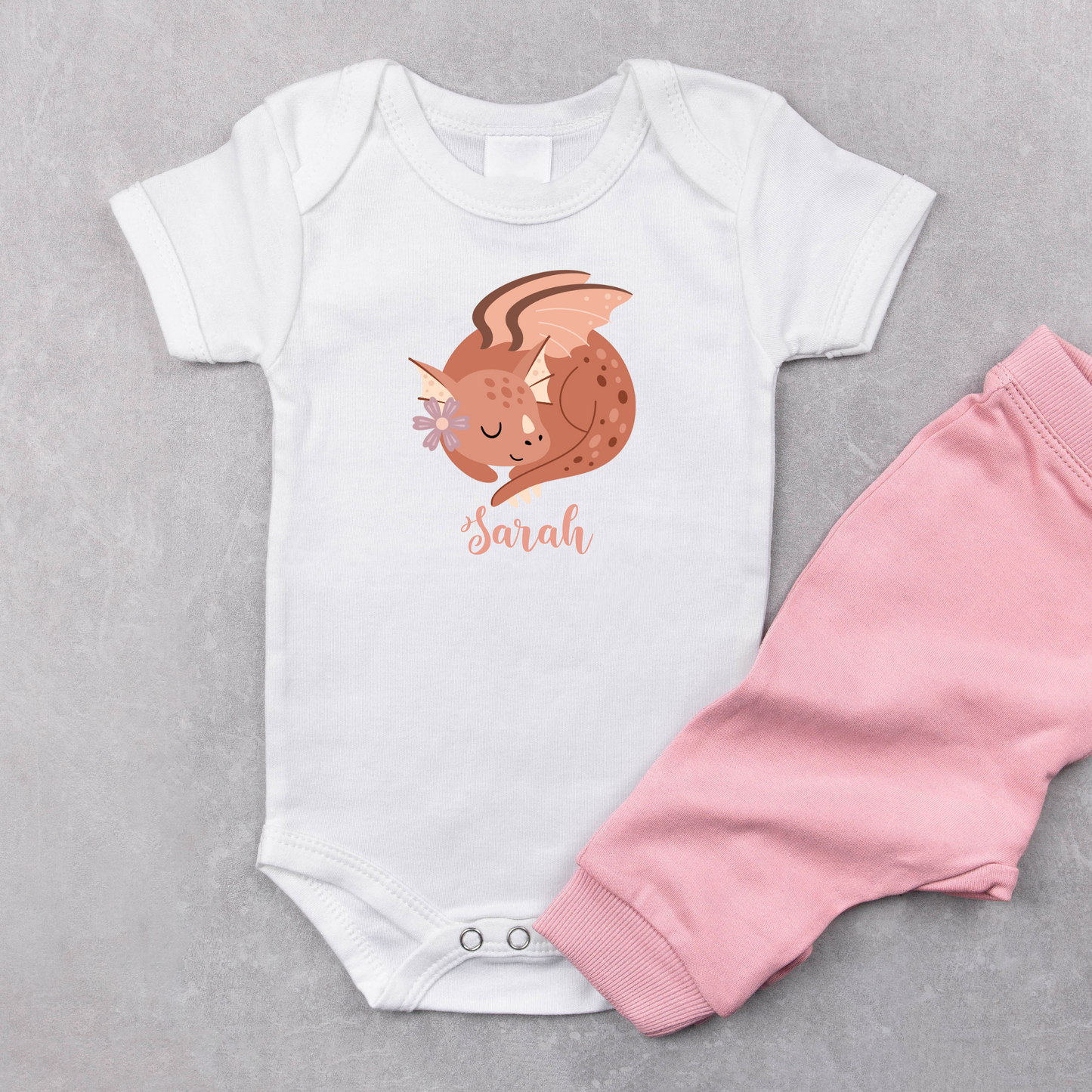 Personalized Sleeping Dragon Onesie for Baby Girls