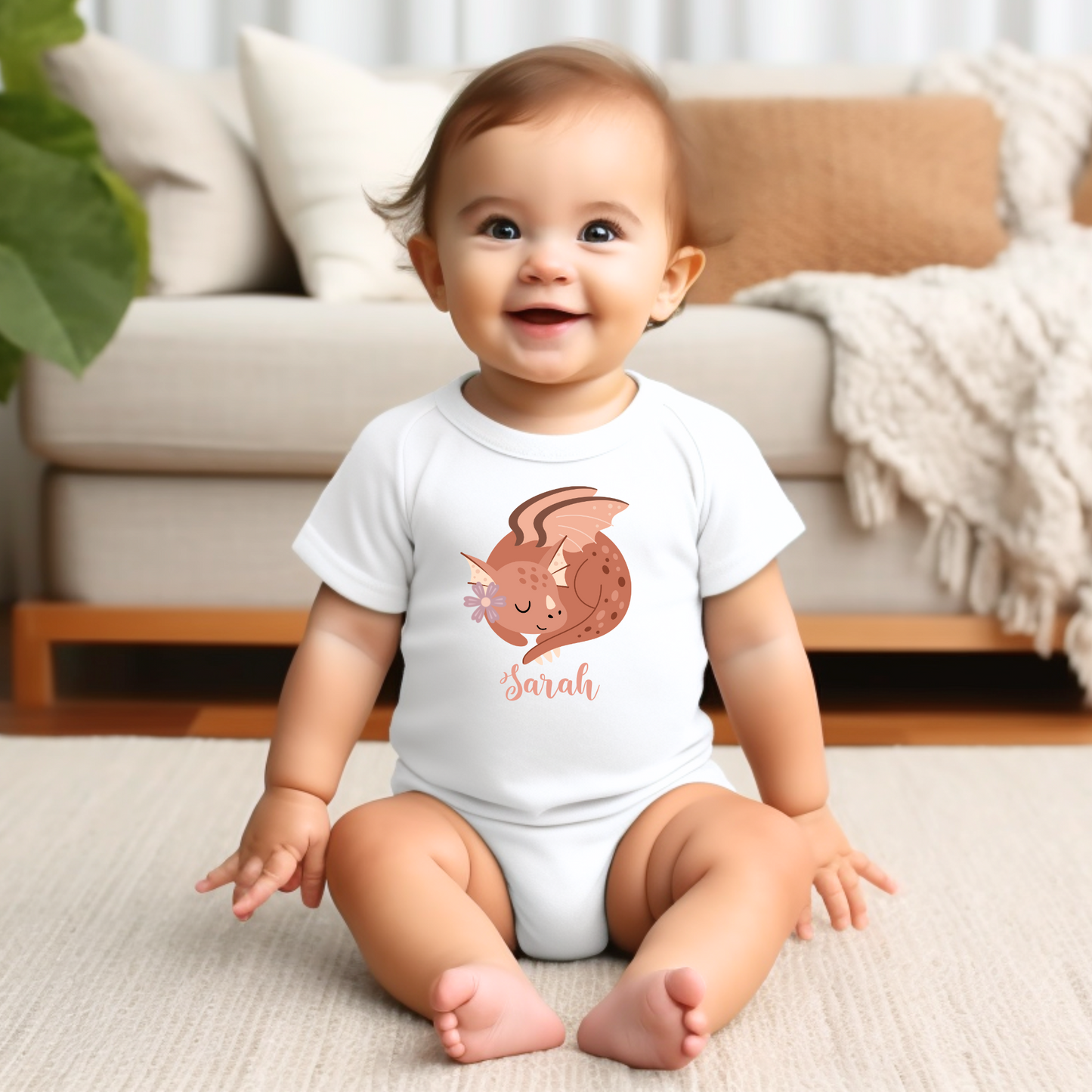 Personalized Sleeping Dragon Onesie for Baby Girls