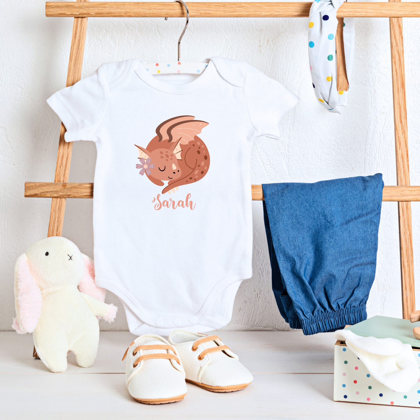 Personalized Sleeping Dragon Onesie for Baby Girls