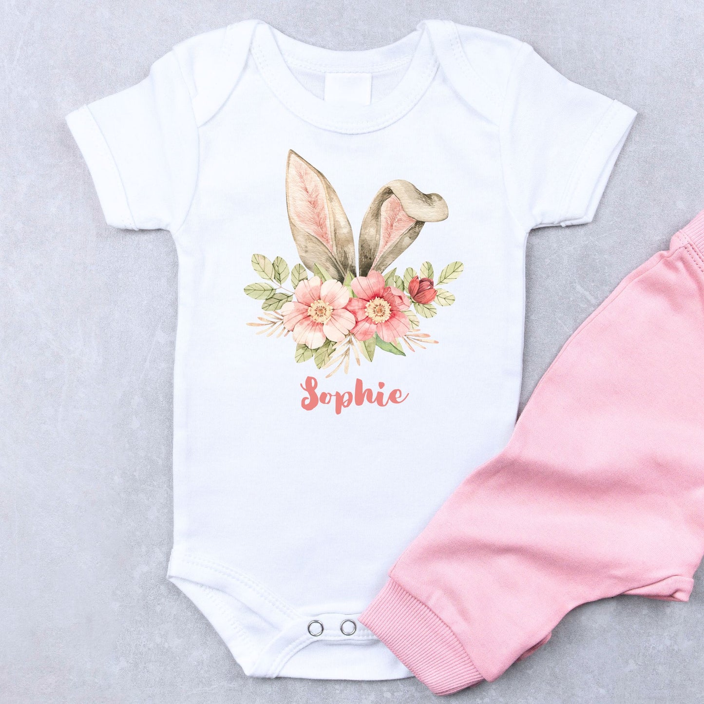 Personalized "Floral Bunny Ears" Baby Romper