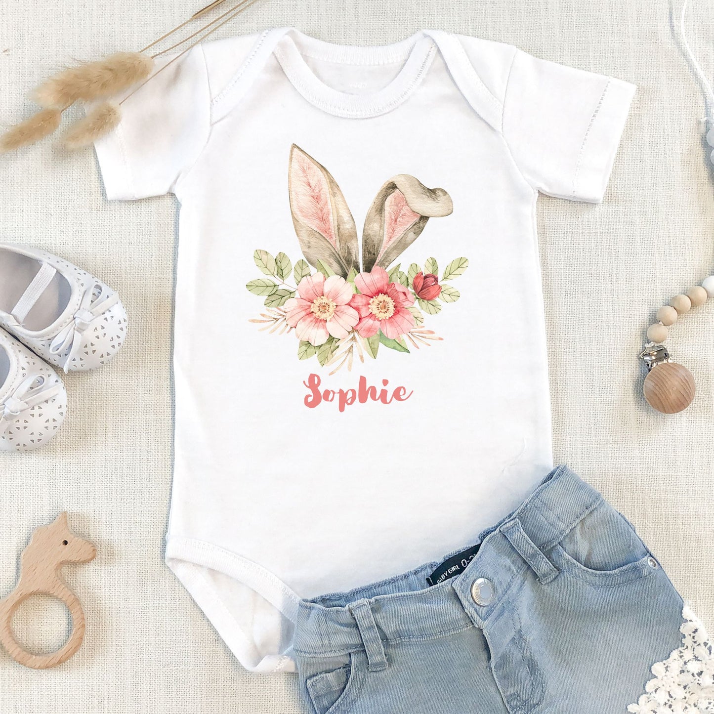 Personalized "Floral Bunny Ears" Baby Romper