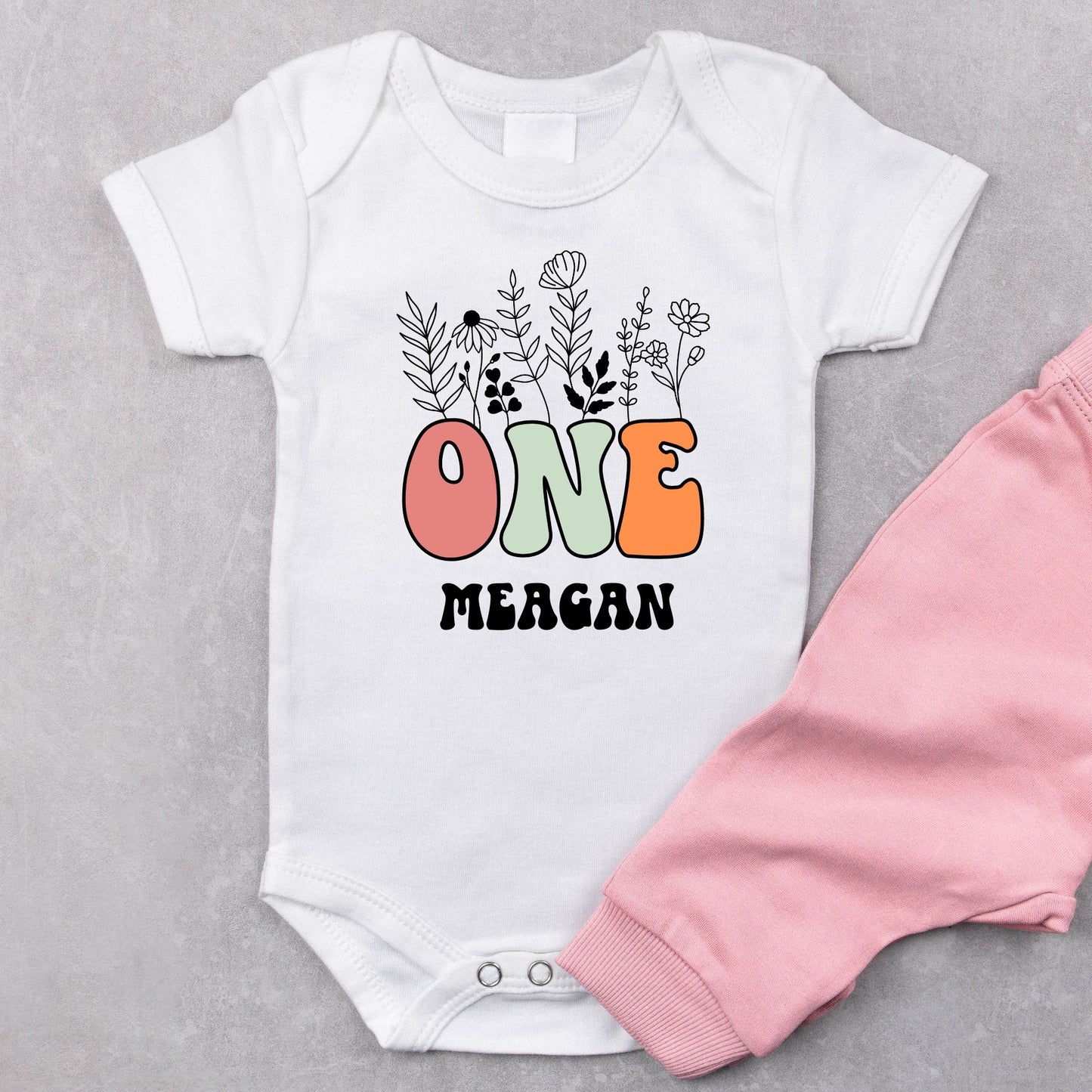 Personalized "Floral First Birthday" Baby Romper