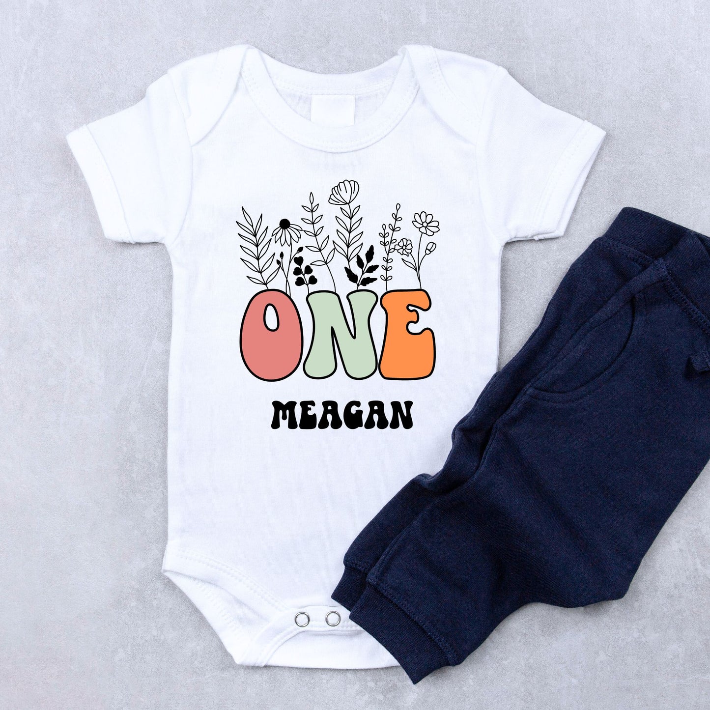Personalized "Floral First Birthday" Baby Romper