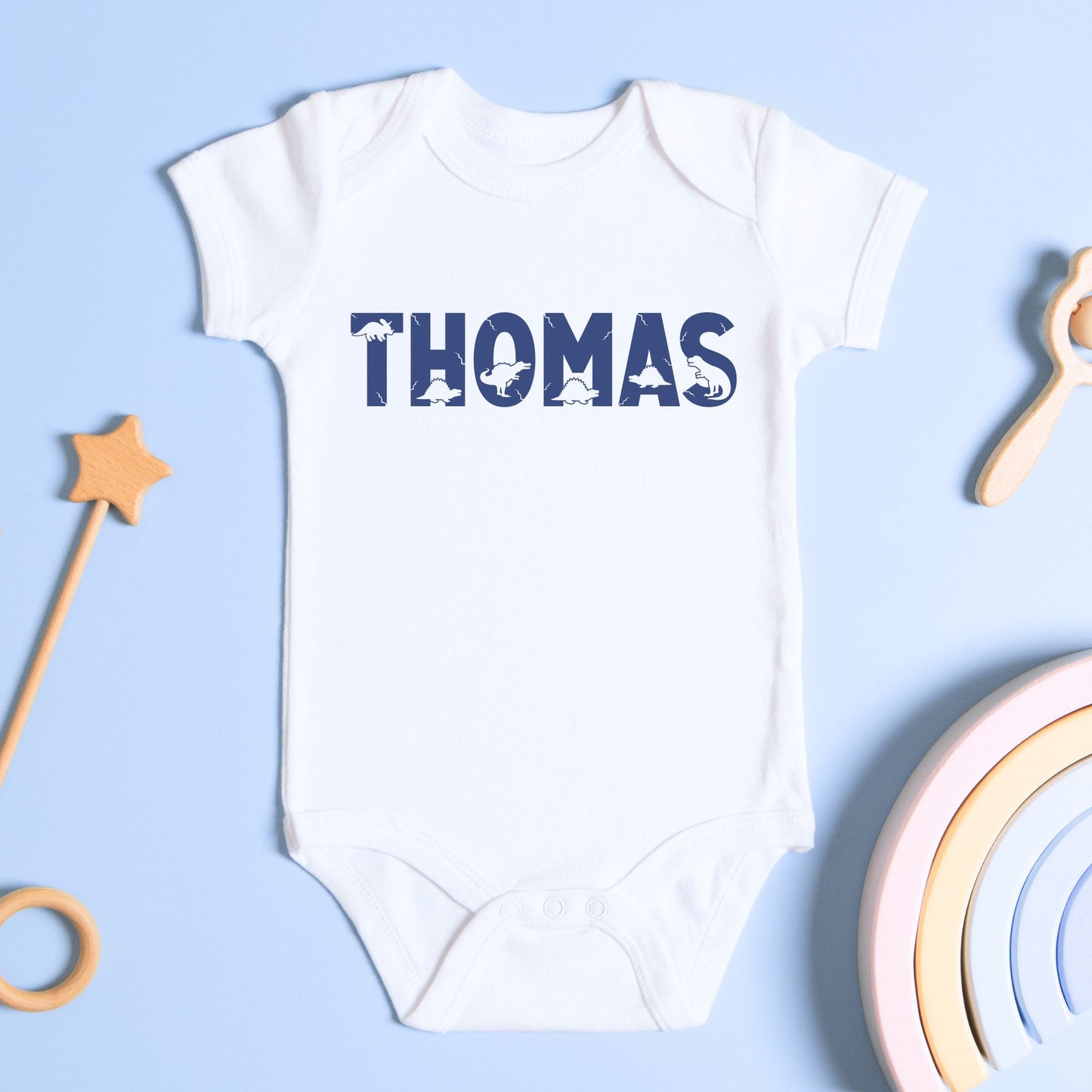 Personalized Name "Dino Giggles" Dinosaur Onesie Baby Romper