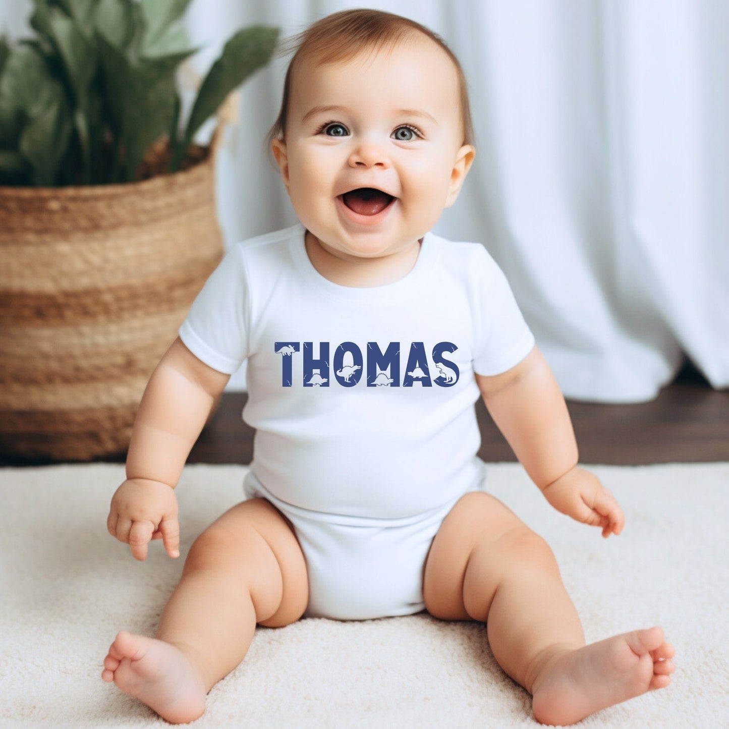 Personalized Name "Dino Giggles" Dinosaur Onesie Baby Romper