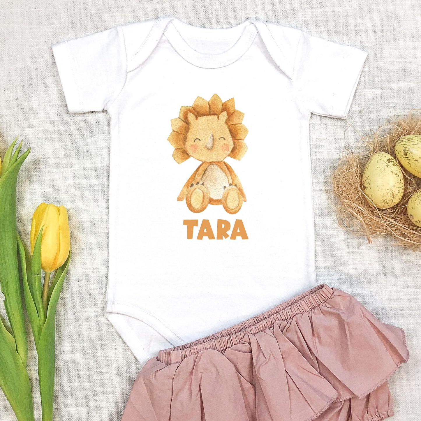 Personalized Name "Sunny Dino" Baby Romper