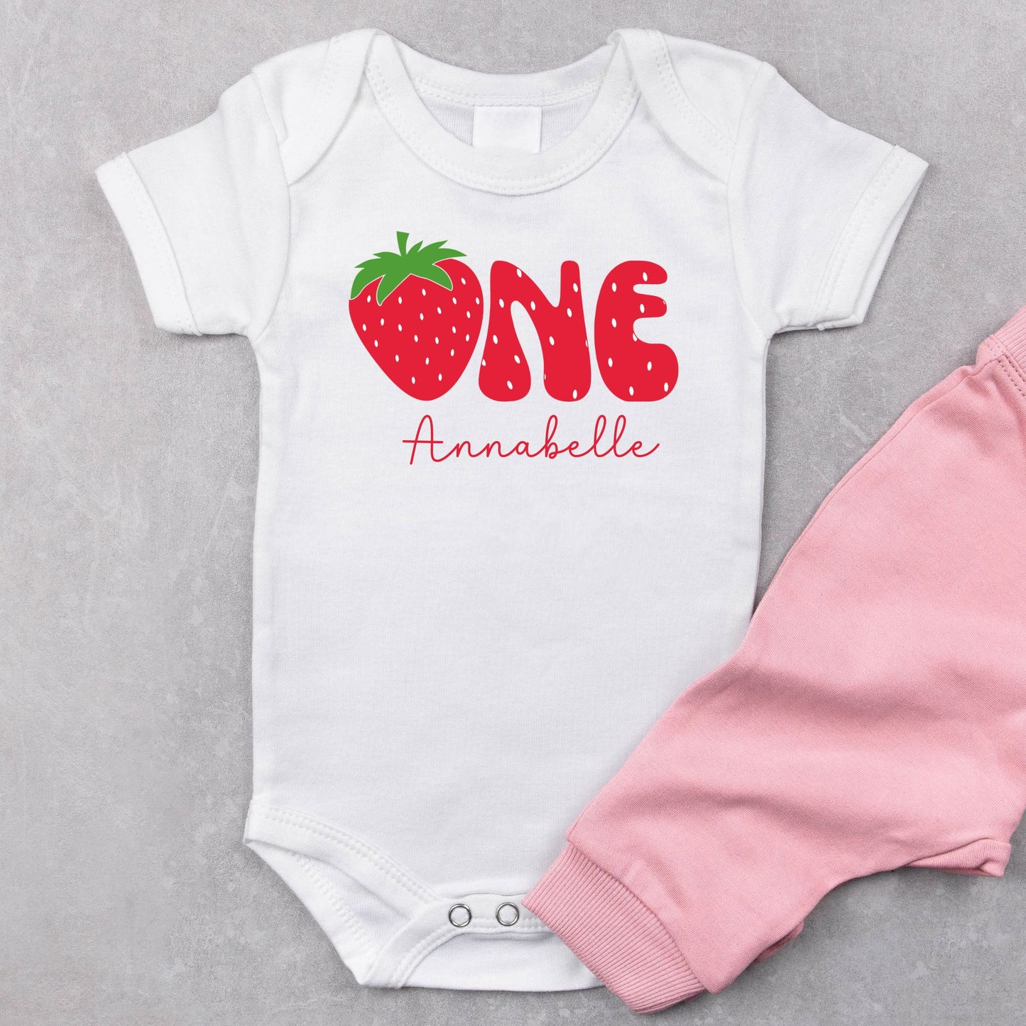 Personalized Strawberry "One" Birthday Baby Romper / Baby Tees