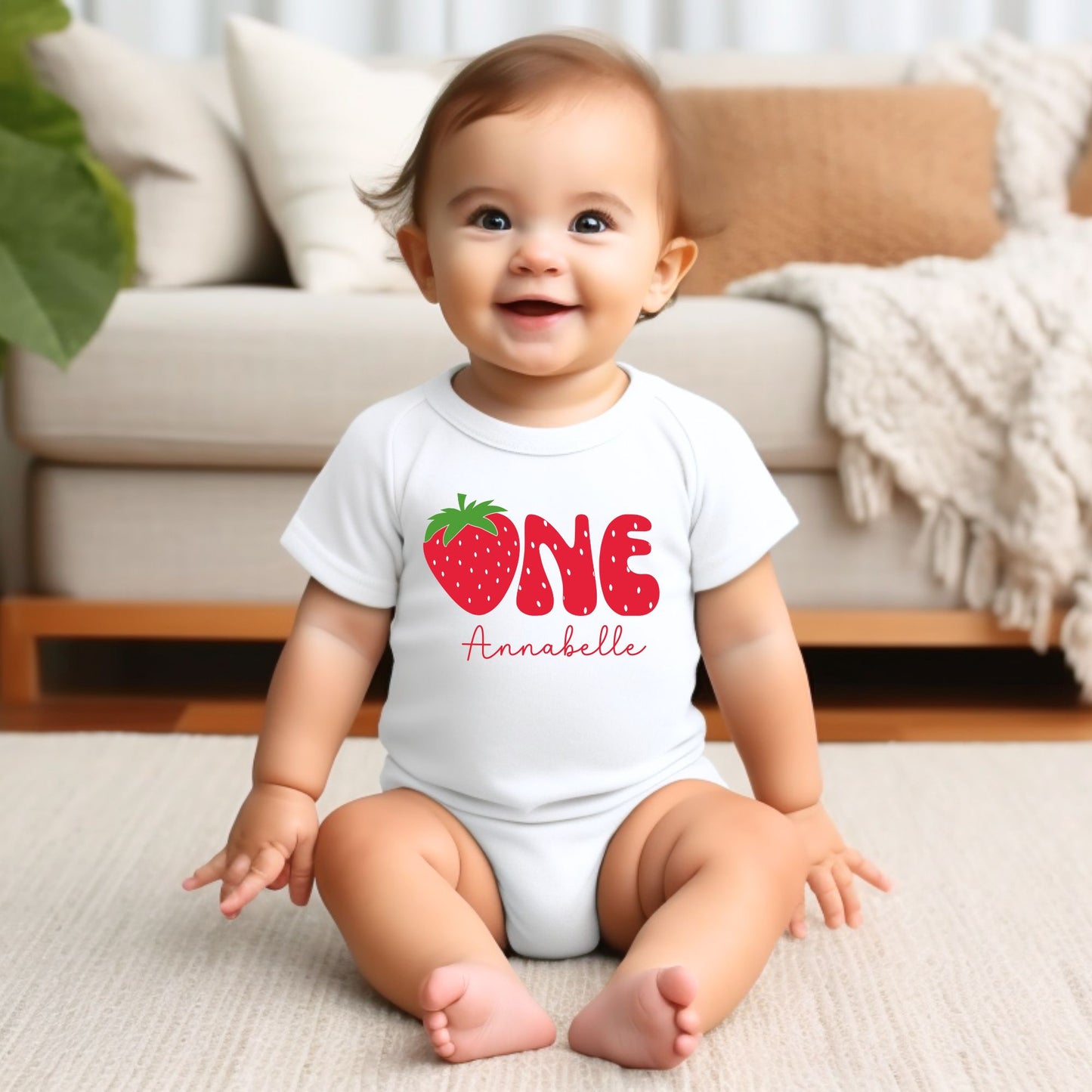 Personalized Strawberry "One" Birthday Baby Romper / Baby Tees
