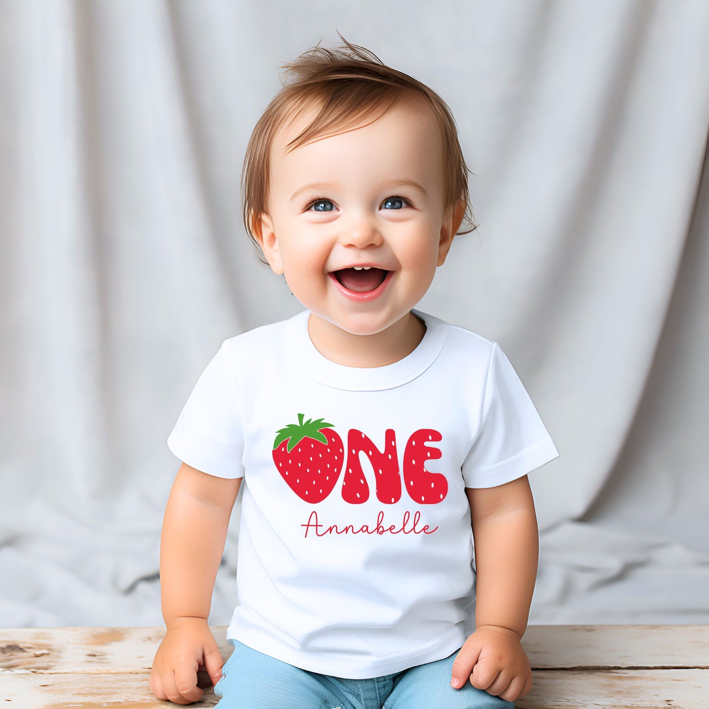 Personalized Strawberry "One" Birthday Baby Romper / Baby Tees