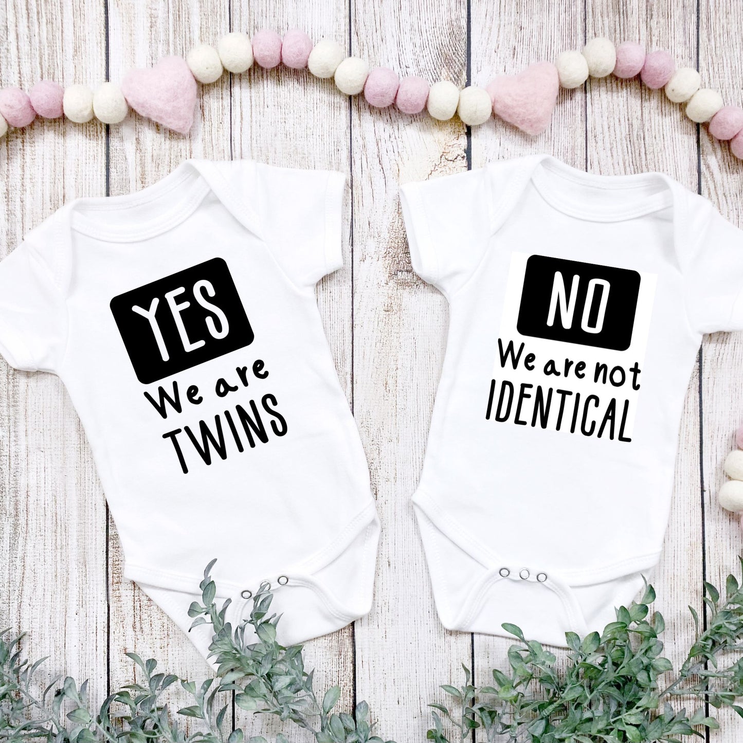 Personalized Twin Talk Baby Onesies – Yes & No Set