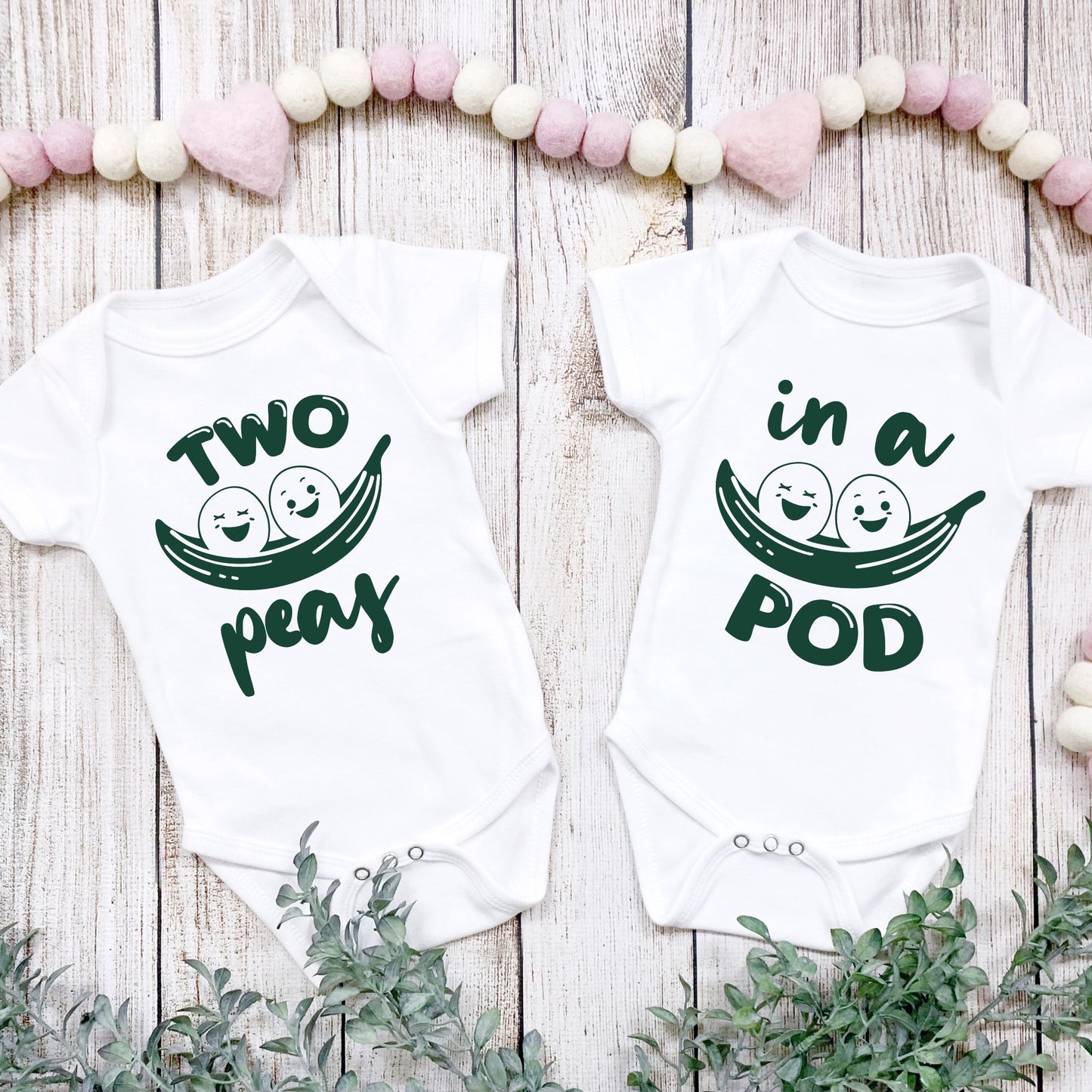 Personalized Two Peas in a Pod Twin Onesies