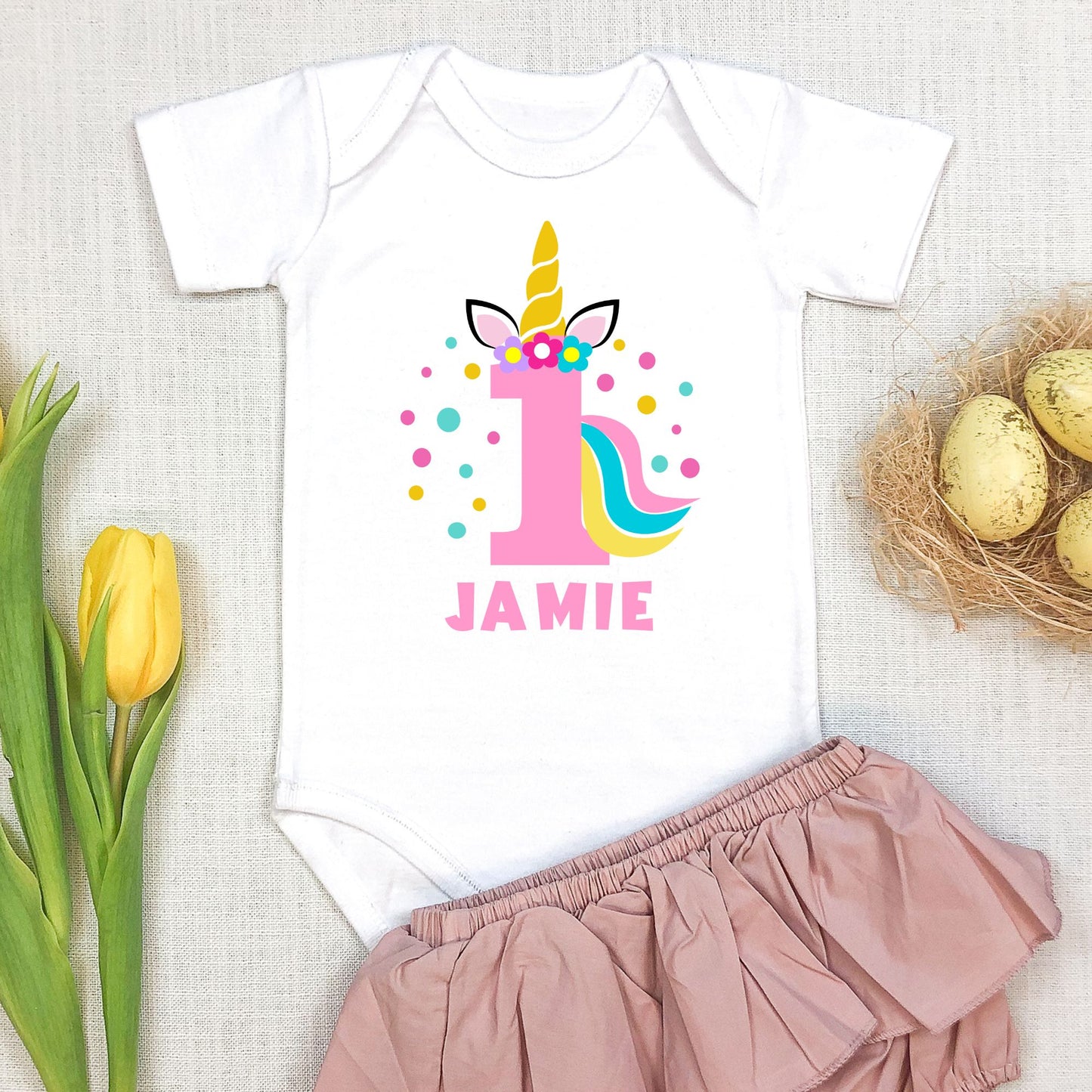 Personalized Unicorn "1" Birthday Romper / T-Shirt