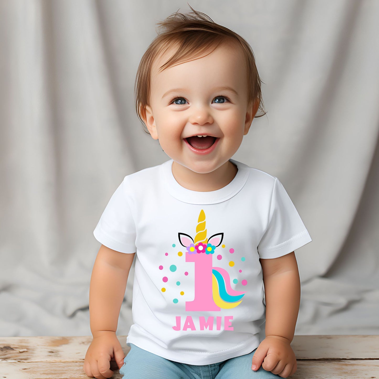 Personalized Unicorn "1" Birthday Romper / T-Shirt