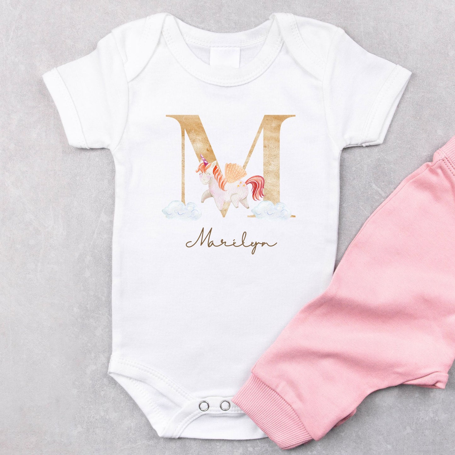 Personalized "Alphabet Delight" Unicorn Onesie Baby Romper