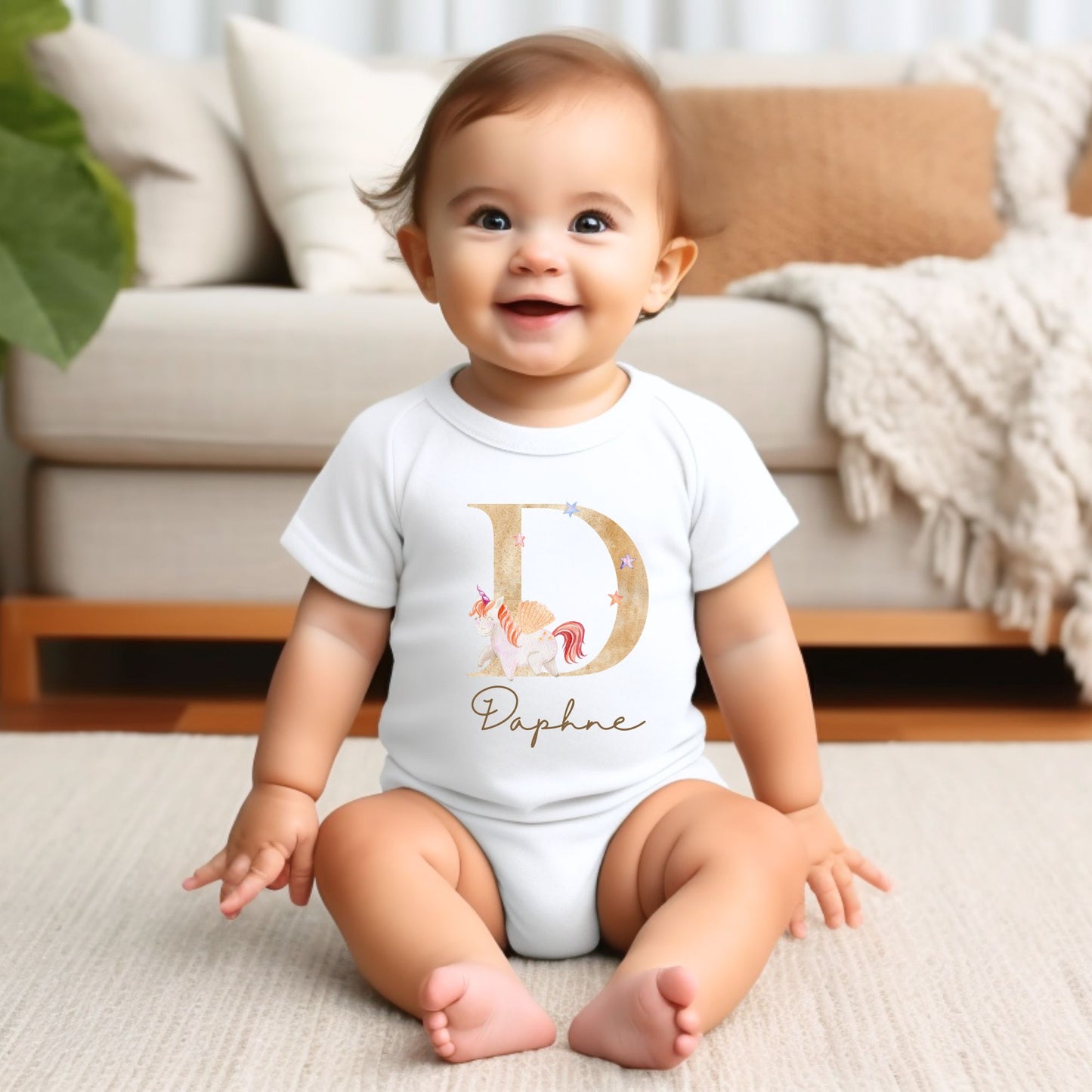 Personalized "Alphabet Delight" Unicorn Onesie Baby Romper