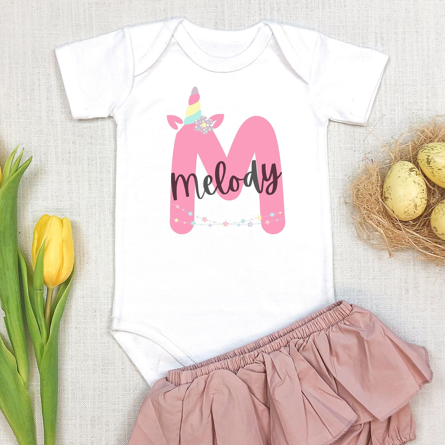 Personalized "Alphabet Dreams" Unicorn Onesie Baby Romper